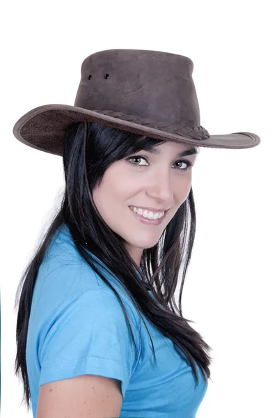 Vackra cowgirl bära hatt — Stockfoto