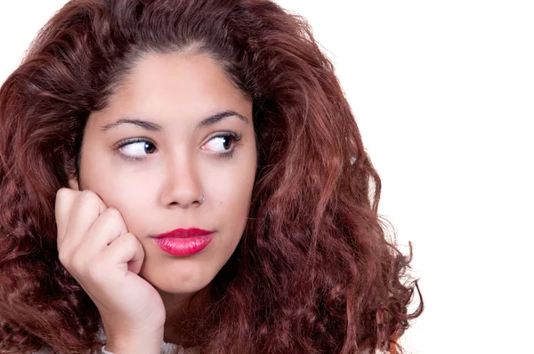 Cute girl with redhair pensive Stock Picture