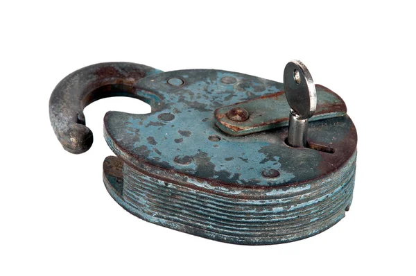 Cadeado velho com chave — Fotografia de Stock