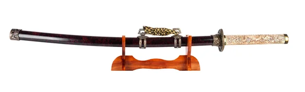 Самурайский меч на трибуне — стоковое фото