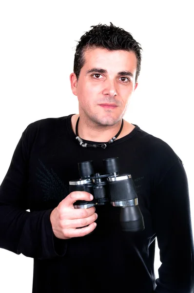 Man with binoculars — Stock Photo, Image