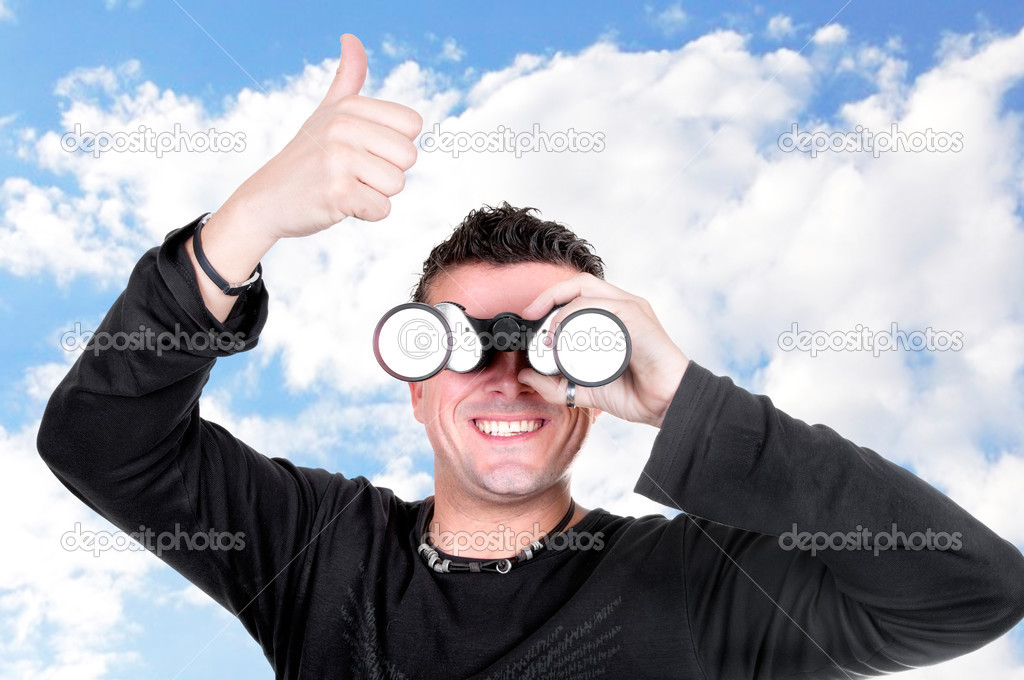 young man with binoculars 