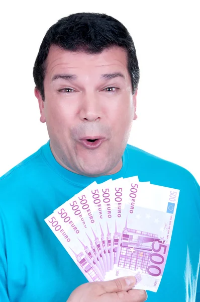 Hombre sonriente con 500 billetes —  Fotos de Stock