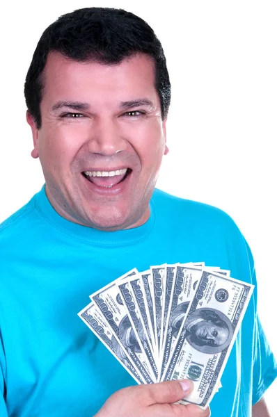 Hombre sonriente con 100 billetes —  Fotos de Stock