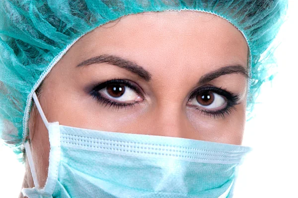 Enfermeira ou médico em máscara verde — Fotografia de Stock