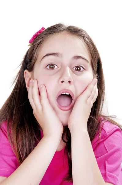 Little girl kid surprised with hands on her face — Stock Photo, Image