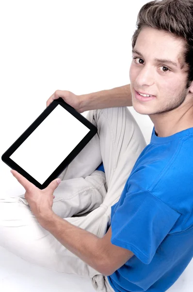 Dospívající chlapec s tablet — Stock fotografie