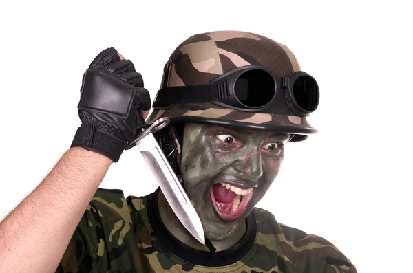 Soldier showing a knife — Stock Photo, Image