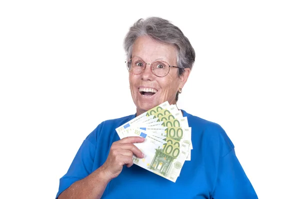 Senior kvinde med penge - Stock-foto