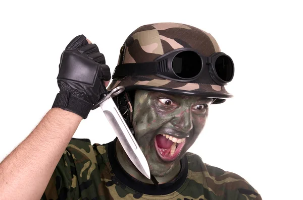 Soldier showing a knife Royalty Free Stock Photos