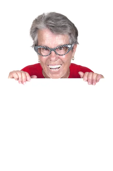 Senior hembra con un cartel en blanco —  Fotos de Stock