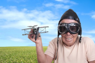 old woman with a pilots hat and goggles  clipart