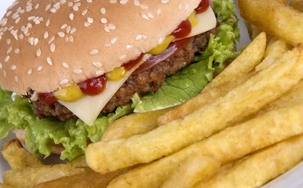 Nötkött hamburguerwith pommes frites (2) — Stockfoto