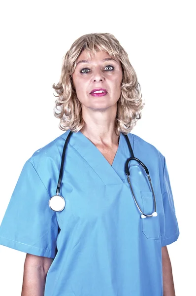 Femme médecin avec robe bleue — Photo