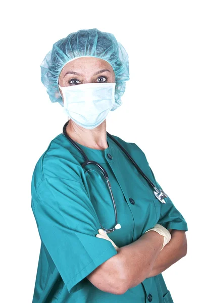 Unga läkare .surgeon med stetoskop bär kirurg mask — Stockfoto