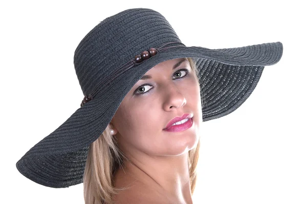 Blondin med hatt — Stockfoto