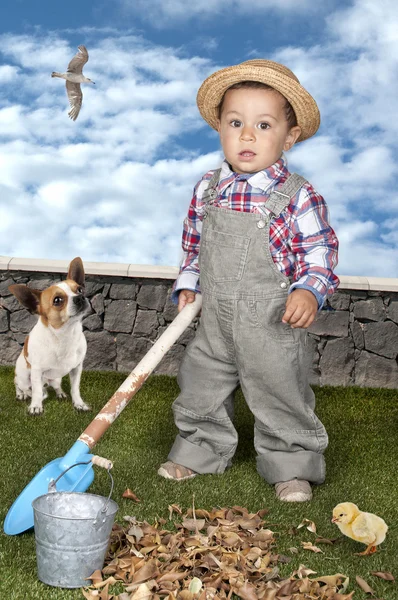 Little baby boy gardener — Stock Photo, Image