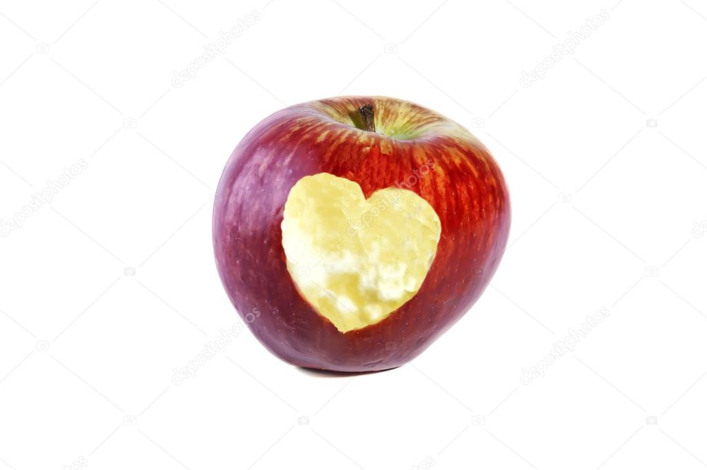 apple with a carved heart. 