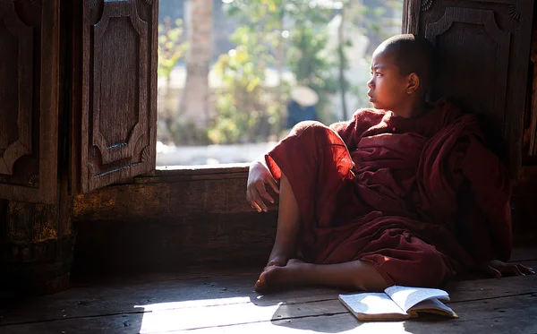 I monaci che imparano nel monastero Myanmar Immagini Stock Royalty Free
