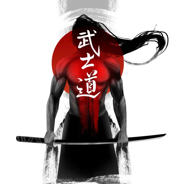 Samurai standing with sword pose. — Stock Photo, Image