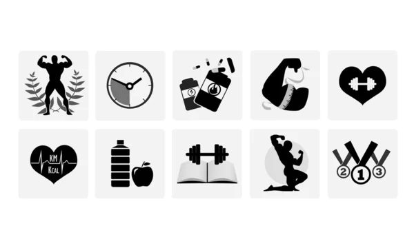 Black and white bodybuilding icons. — Stock Photo, Image