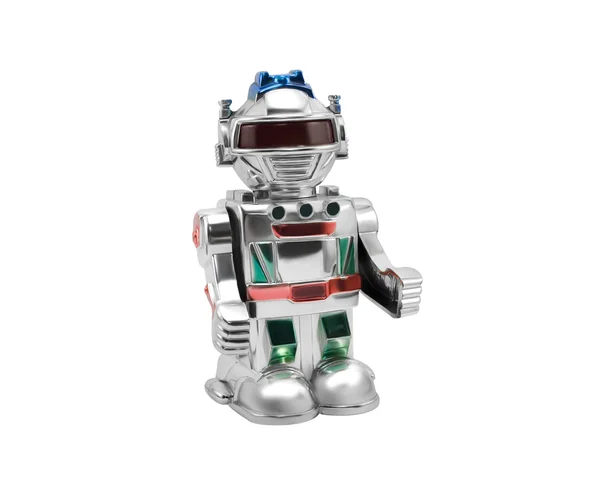 Robot de juguete de plata aislado —  Fotos de Stock