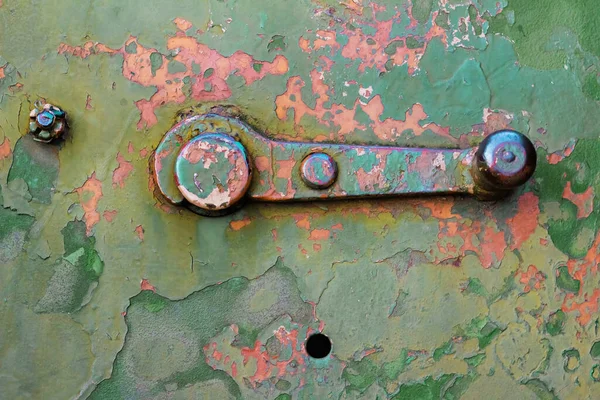 Photo Old Rusty Military Vehicle Armored Surface Plate Handle — Stock Photo, Image