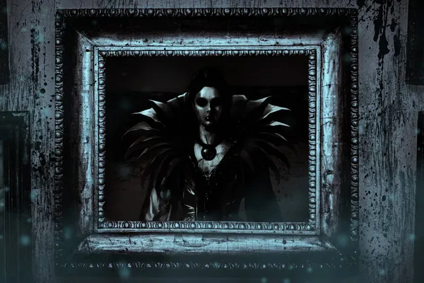 Жахлива Ілюстрація Обрамленої Картини Портретом Привида Вампіра — стокове фото