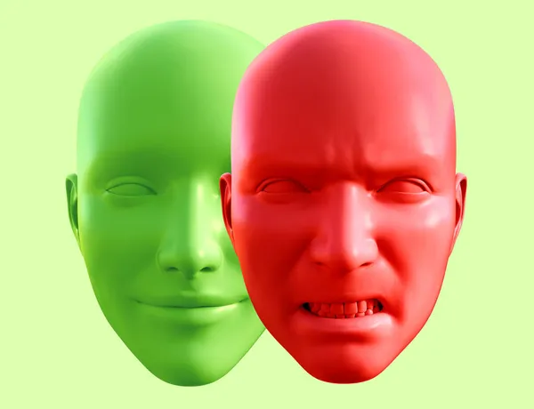 Darstellung Des Menschlichen Gesichts Mit Glücklichen Und Wütenden Gesichtsbewegungen — Stockfoto