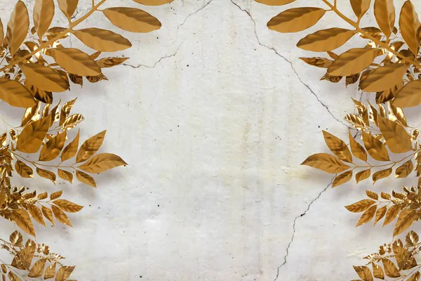Ілюстрація Зображення Гілок Золотистого Кольору Листя Тріснутому Мармуровому Фоні — стокове фото