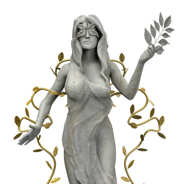 Elszigetelt Render Illusztráció Márvány Görög Természet Nimfa Istennő Szobor Arany — Stock Fotó