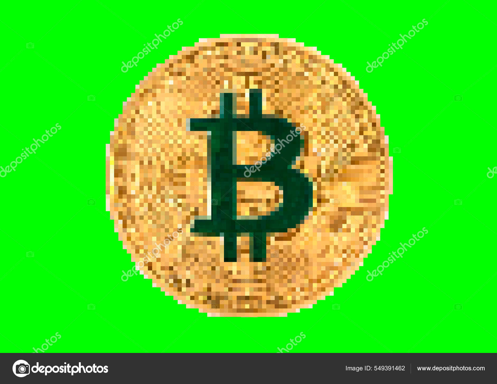 Pixel Artwork Illustration Golden Bitcoin Green Screen Background — Stock  Photo © breakermaximus #549391462