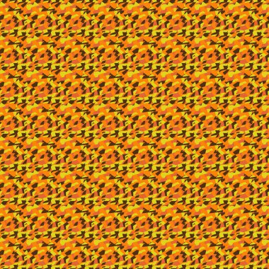 Kusursuz turuncu ve kahverengi renksiz geometrik kamuflaj deseni çizimi.