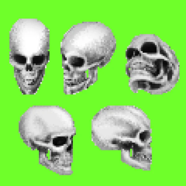 Pixel Artwork Illustration Human Head Skull Different Positions Green Screen — Stock Photo, Image