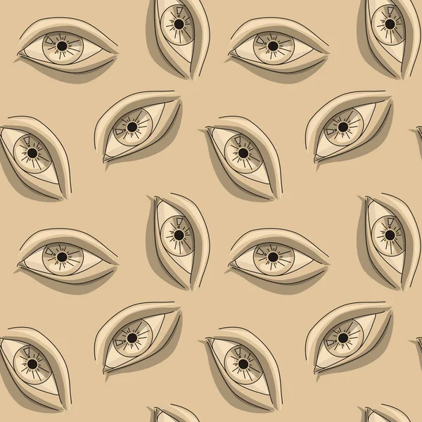 明るい茶色の背景に描かれた人間のベクトルスタイルの目のシームレスなアートワークイラスト — ストック写真