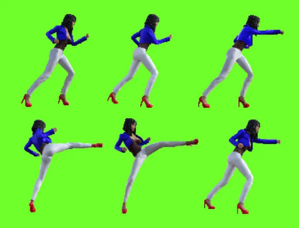 Pixel Ilustración Ilustración Personaje Lucha Femenina Sexy Pantalones Blancos Chaqueta — Foto de Stock