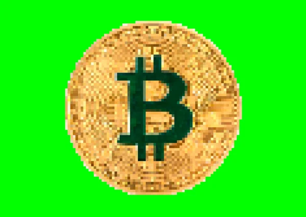 Pixel Εικονογράφηση Έργο Τέχνης Του Χρυσού Bitcoin Πράσινο Φόντο Οθόνη — Φωτογραφία Αρχείου