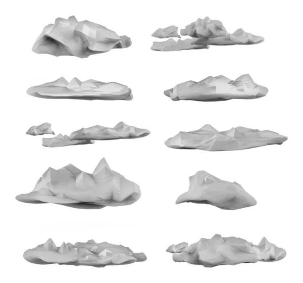 Render Illustration Artwork Gray Colored Low Poly Clouds Isolated White — Stock Photo, Image