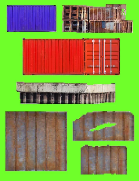 Pixel Artwork Illustration Metal Fence Containers Rusty Structure Elements Green — Stock Photo, Image