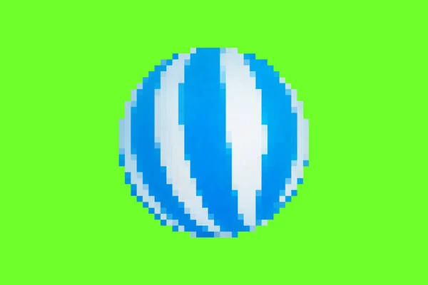 Pixel Kunstwerk Illustration Von Blau Gestreiften Ball Spielzeug Auf Grünem — Stockfoto