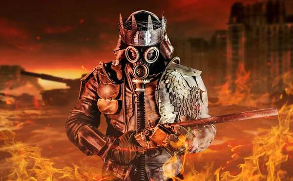 Foto Von Post Apokalyptischen Krieger Mit Gepanzerten Outfit Jacke Und — Stockfoto