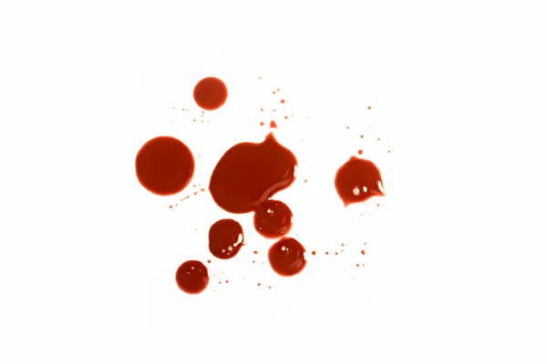 Foto Gotas Vermelhas Sangrentas Fundo Branco — Fotografia de Stock