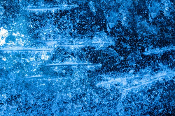 Foto Azul Tonificado Congelado Profunda Arranhada Danificada Textura Superfície Gelo — Fotografia de Stock