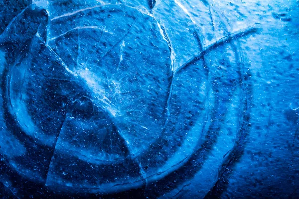 Close Foto Círculo Congelado Tonificado Azul Rachado Danificada Textura Superfície — Fotografia de Stock