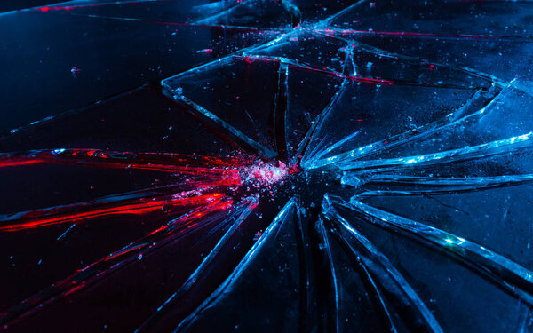 Close Photo Texture Blue Red Toned Broken Cracked Glass Black Royalty Free Stock Photos