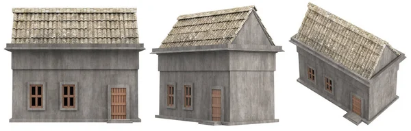 Isolated Render Illustration Medieval Castle House Building Various Angles White — Stock Photo, Image