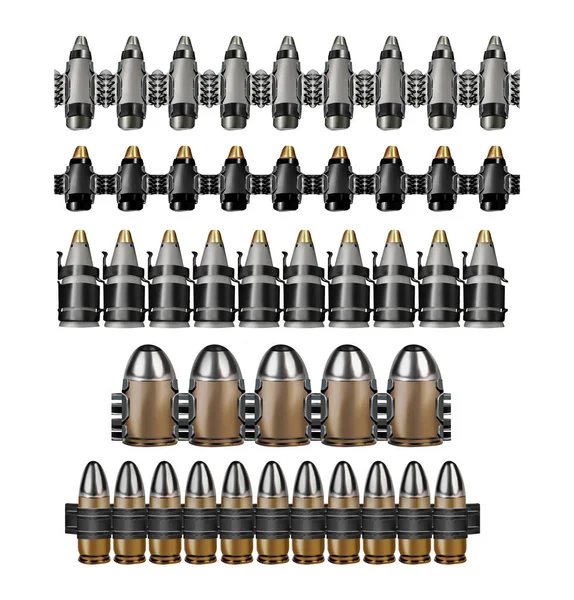 Különböző Golyó Vagy Lőszerövek Elkülönített Illusztrációja Fehér Alapon — Stock Fotó