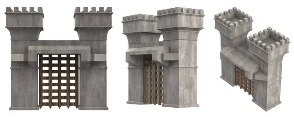 Μεμονωμένες Καθιστούν Την Απεικόνιση Του Μεσαιωνικού Κάστρου Πύλες Εισόδου Φρούριο — Φωτογραφία Αρχείου