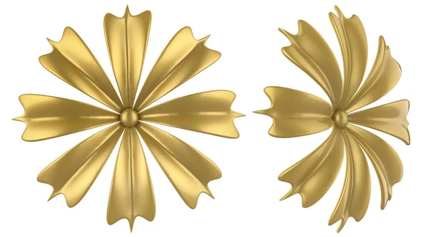 Beyaz Arkaplanda Çeşitli Açılarda Altın Heraldik Metal Papatya Çiçeğinin Izole — Stok fotoğraf