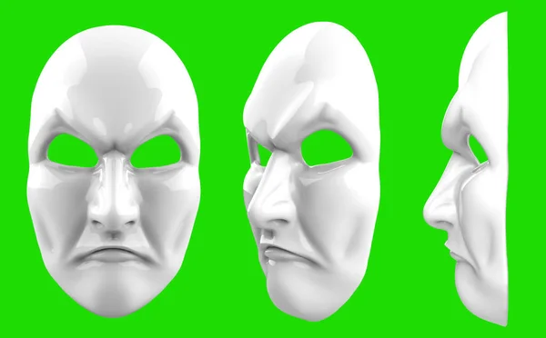 Μεμονωμένη Καθιστούν Την Απεικόνιση Του Λευκού Θυμωμένος Θεατρική Μάσκα Πράσινο — Φωτογραφία Αρχείου